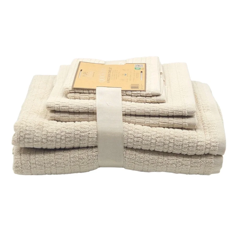 Pure Living 6pc Ecru Raised Cotton Bath Towel Set 2 Bath 2 Hand 2 Washcloths